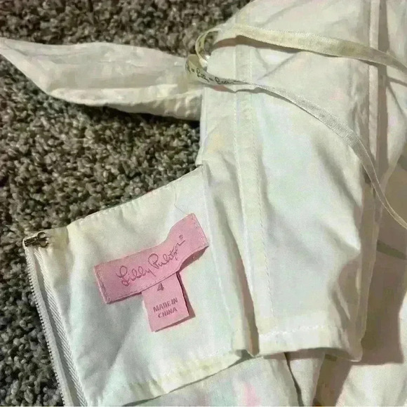 Lilly Pulitzer Strapless Dress Size 4 Tie Back Floral White Green Pink - Picture 10 of 11